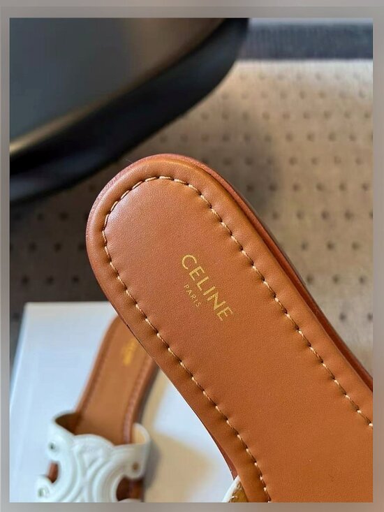 Celine Triomphe Mule in Calfskin White - reowned.eu Celine Triomphe White Leather Slides